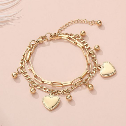 Heart Charm Layered Bracelet